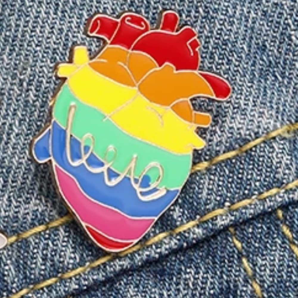 Love Anatomy Heart Pin Gold Rainbow Pride Cufflink - Picture 3 of 9